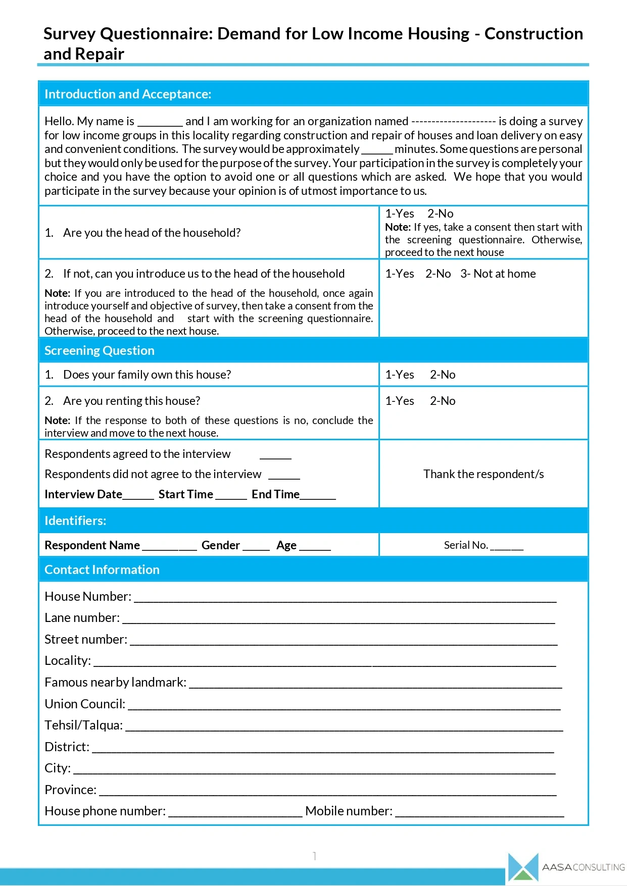 Survey Questionnaire: Demand for Low Income Housing - Construction and Repair - Image 3